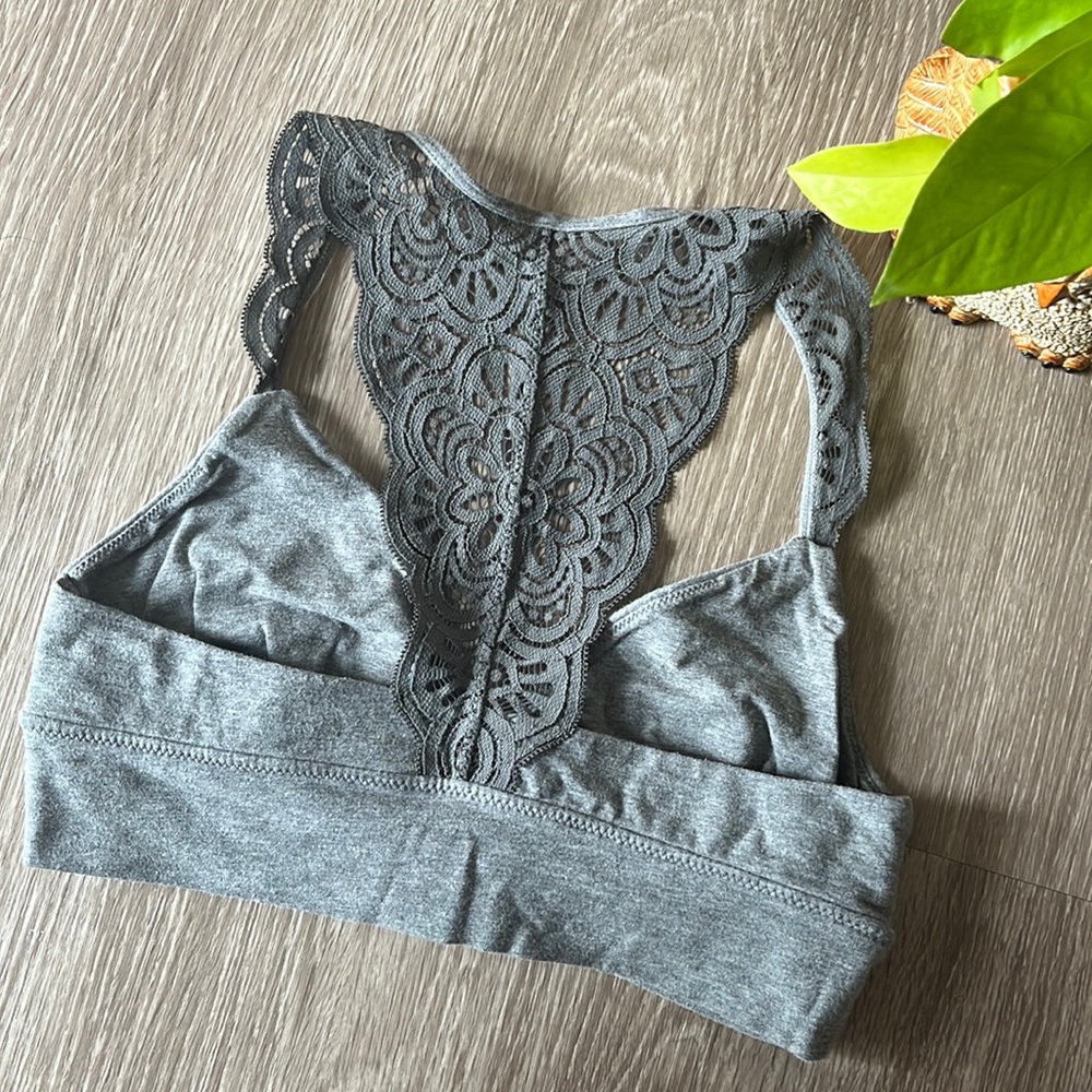 Aerie American Eagle Racerback Lace Bralette M Grey